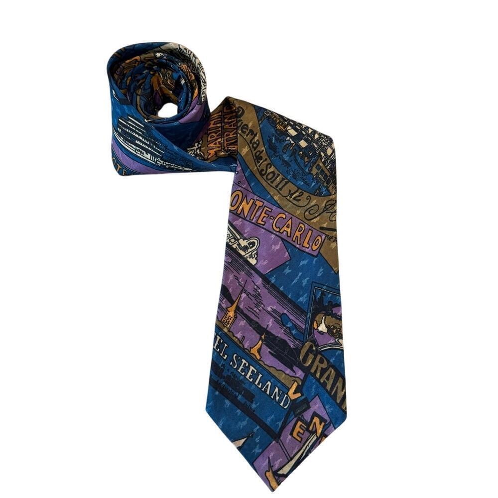 Peacock Silk Trading Mens Tie Travel 80s 90s Retro Peurta Del‎ Sol Madrid Rome
